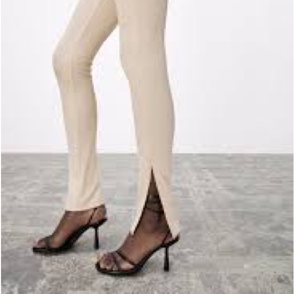 H&M micro pleated cream neutral front ankle slit legging pants! - Picture 12 of 12